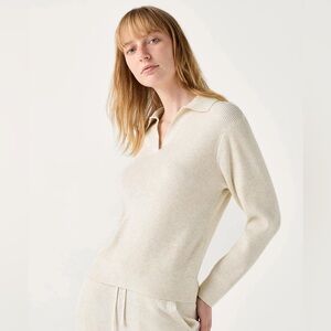 Uniqlo Cream Ribbed Collared Polo Sweater